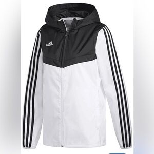 Adidas Windbreaker Jacket Black White Hooded Full Zip Size S